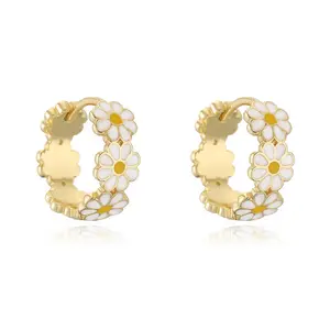 Sweet Daisy Hoop Earrings for Women Dainty Floral Petal Stud Earrings Cute Minimalist Boho Jewelry Gift for Girls