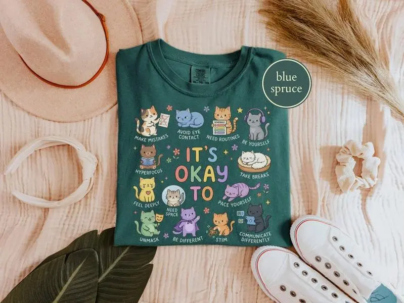 Comfort Colors® It's Okay To Be Different Shirt, Neurodivergent Gift, Autistic Cat Shirt, Autism Acceptance Tee, Stimming Shirt