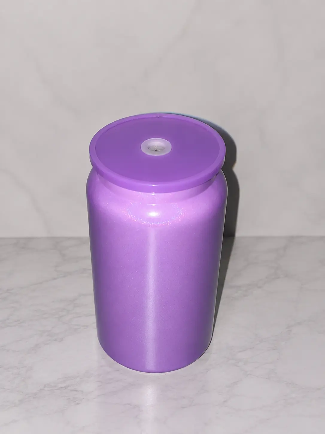 Stylish 16oz Purple Metal Shimmer Water Bottle Cup, Lightweight Drinkware with Lid and Straw