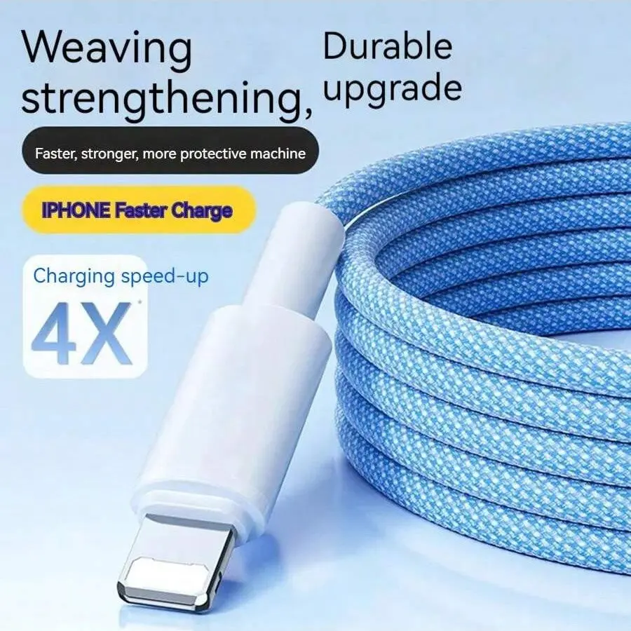 3a Macaron Color Braided Durable Apple Data Charging Cable, USB Charger Line for iPhone 11 12 13 14 6 6s 7 8 Plus X XR Pro Max, PC Earphone Charge
