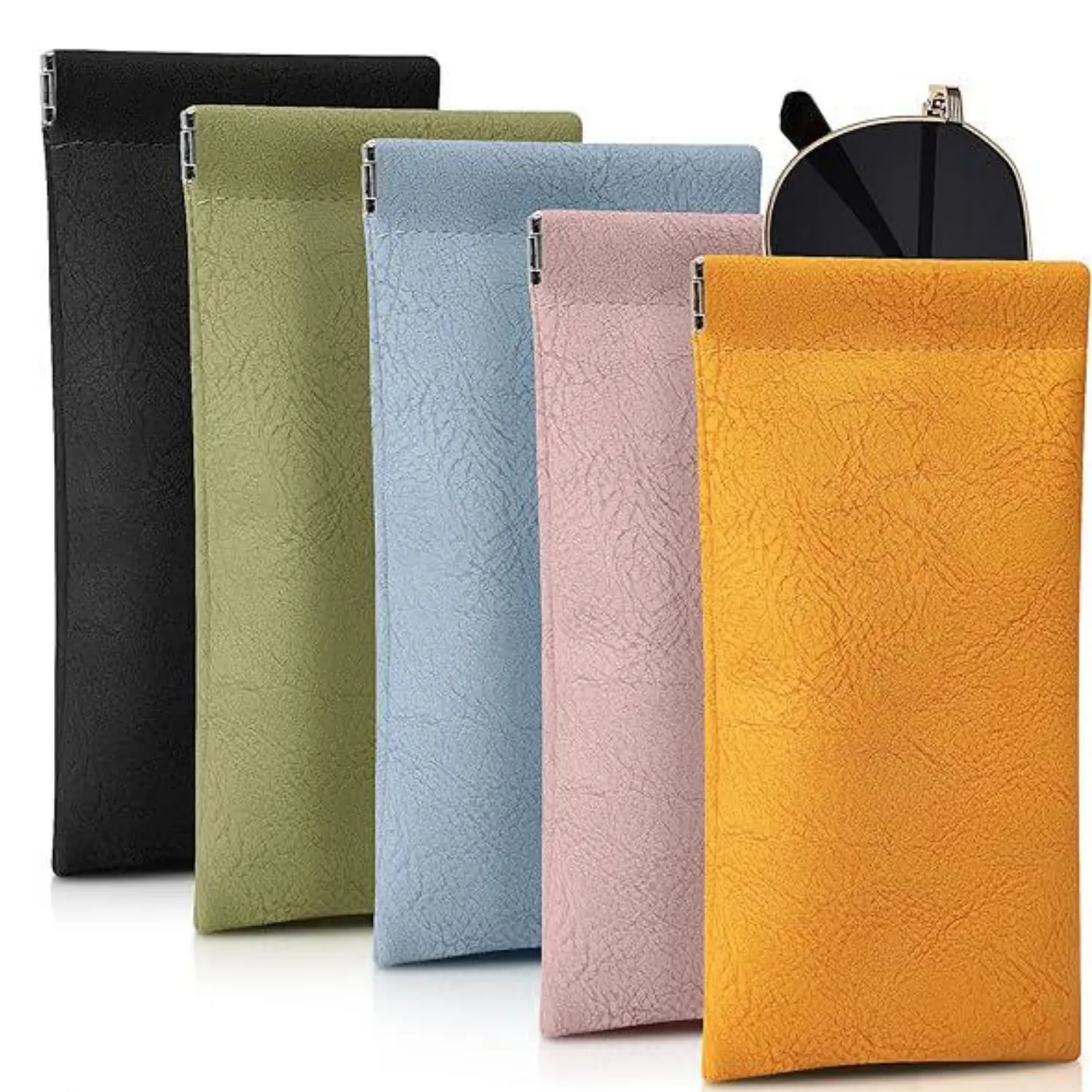 5Pcs Glasses Case,Soft Eyeglass Case Portable Squeeze Top Leather Glasses Case anti-scratch Eyeglass Case For Women Men - Home Improvement.