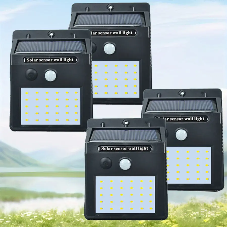 Solar Outdoor Lights -4-Piece Set, Equipped With Dynamic Sensing Safety Lights, 3 Lighting Modes, Wireless Solar Wall Lights, Suitable For Gardens, Fences, Courtyards, Decks, Garages