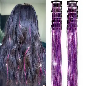 Festive Glitter Hair Accessories Set - 12 Pieces, 24 Inch Fairy Hair Clips, Shiny Hair Extensions for Women, Perfect for Parties and Holidays