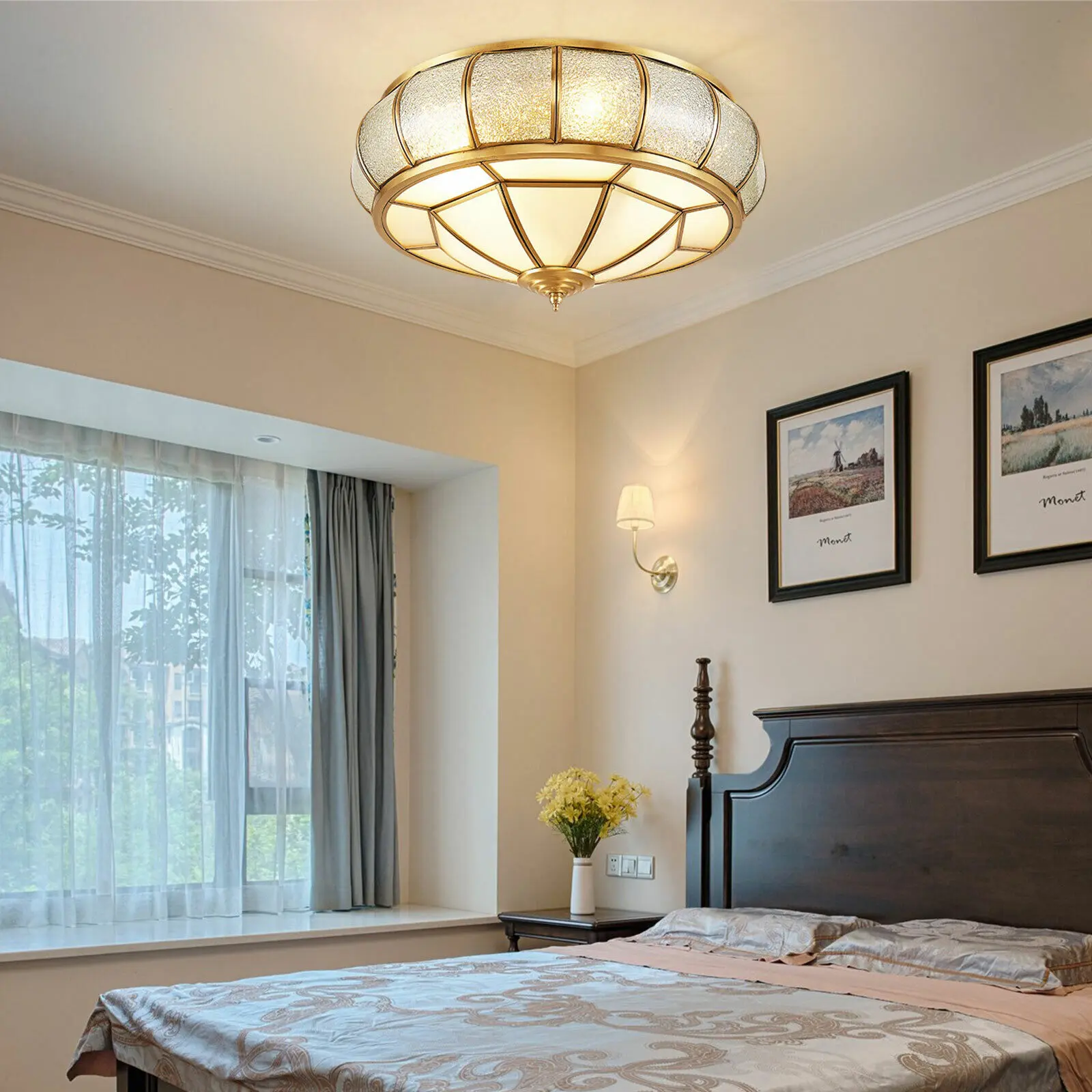 CNCEST 18" Tiffany Style Flush Mount Ceiling Light, Decorative Interior Glass Lamp, Modern Chandelier for Home Improvement