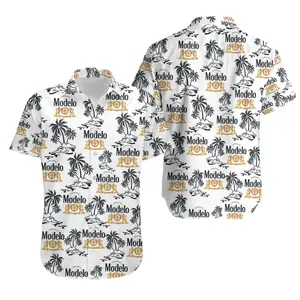 Modelo Summer Hawaiian Shirt for Men Casual Wear with Beer Logo Design Size S-5XL Comfortable Everyday Wear
