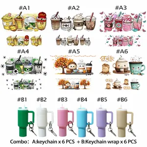 DIY Drink Theme Handmade Set, Diy Craft Kit, Crafts Kit, 6 Keychains Mini Cups & 6 UV DTF Stickers, Perfect Gift for Mother's Day, Father's Day, Birthday, Sports Events