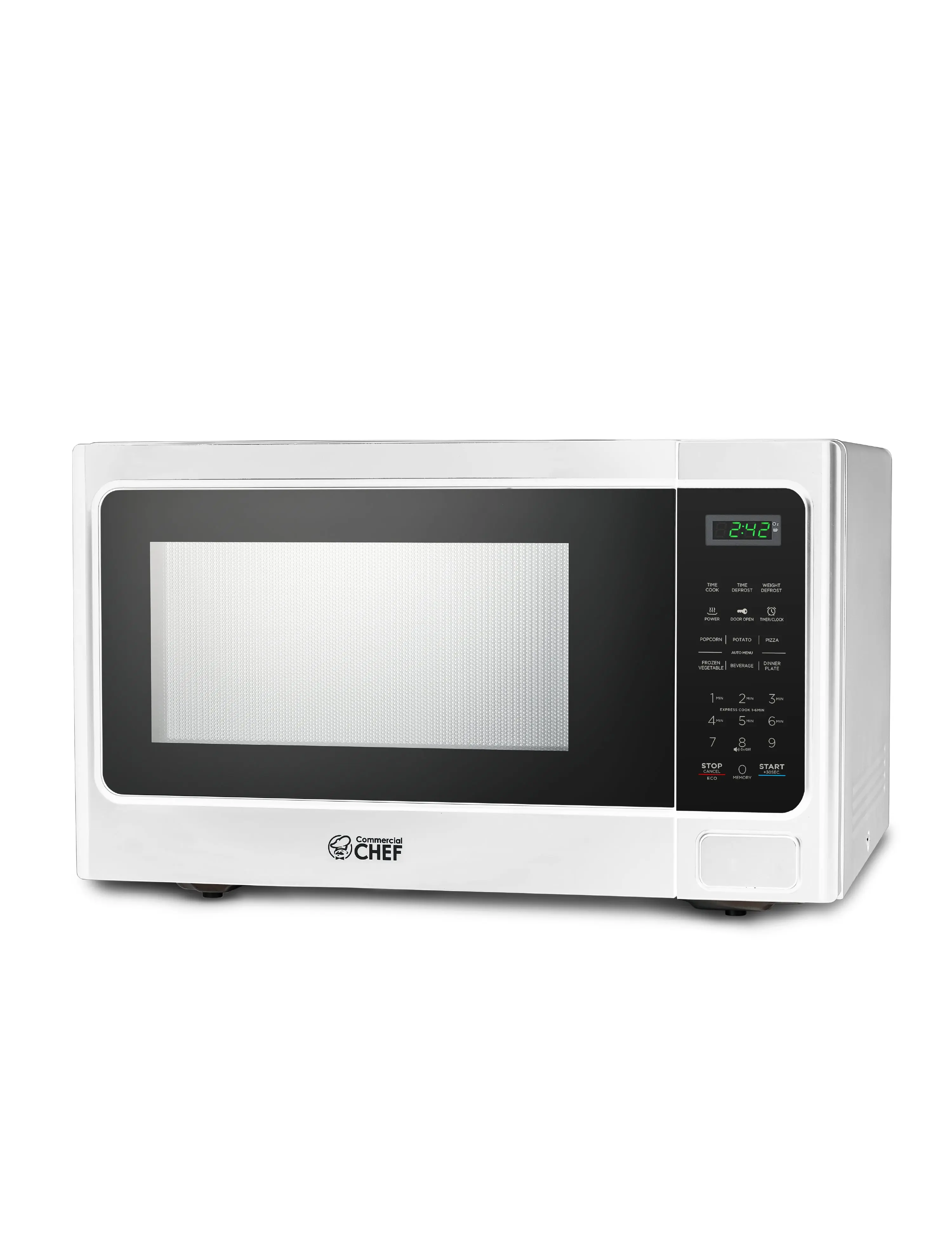 Commercial Chef Countertop Microwave Oven - 1.3 Cu. Ft., 1000W, 10 Power Levels, Touch Controls with Digital LED Display, 12.4” Turntable Plate, Push Button Door, Defrost, Express Cook, Time Settings, Model CHM13MW6, White, 33.5 Lbs, 20.4" X 16.7" X 12.4"