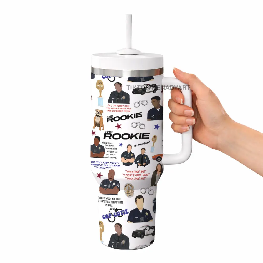 The Rookie Series Tumbler With Handle 40oz, Stainless Steal Leak Proof Keep 12h Icing, Lucy Chen Tim Bradford Gift For Fans