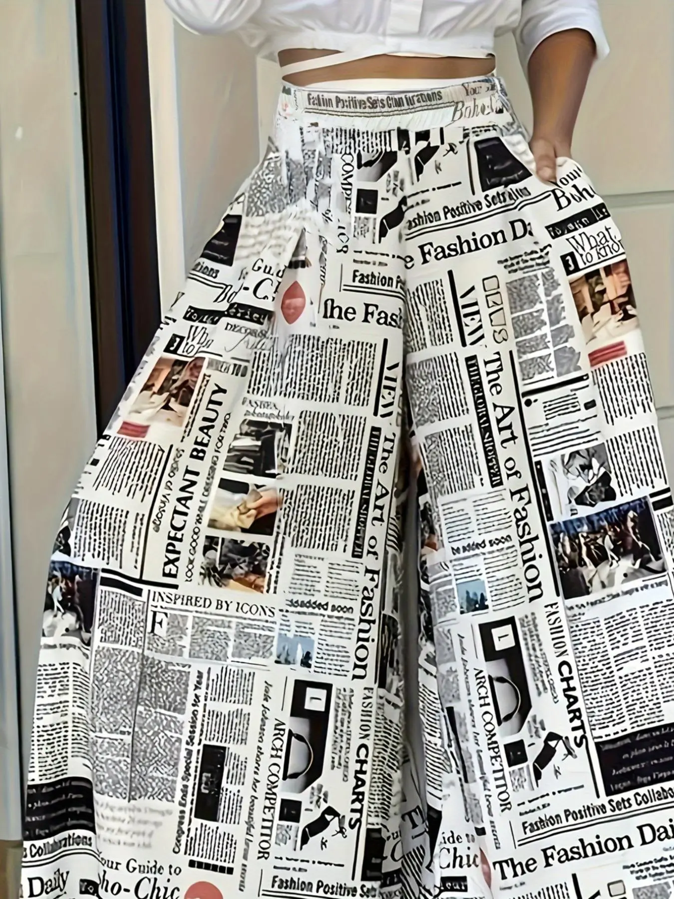 Women's Newspaper Print Palazzo Pants, Casual High-Waisted Wide-Leg Trousers, Stylish Women's Fashion Bottoms for Everyday Wear, Casual Fashion Comfy, Womenswear