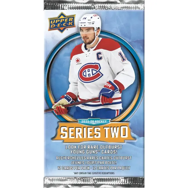 2025-26 Upper Deck Series 2 Ice Hockey Sportscards Retail Pack - 12-Card Collectibles with Gold Versions, Light FX Technology, Young Guns, Checklist Cards, New, Dynamic Action Imagery, Card Collecting