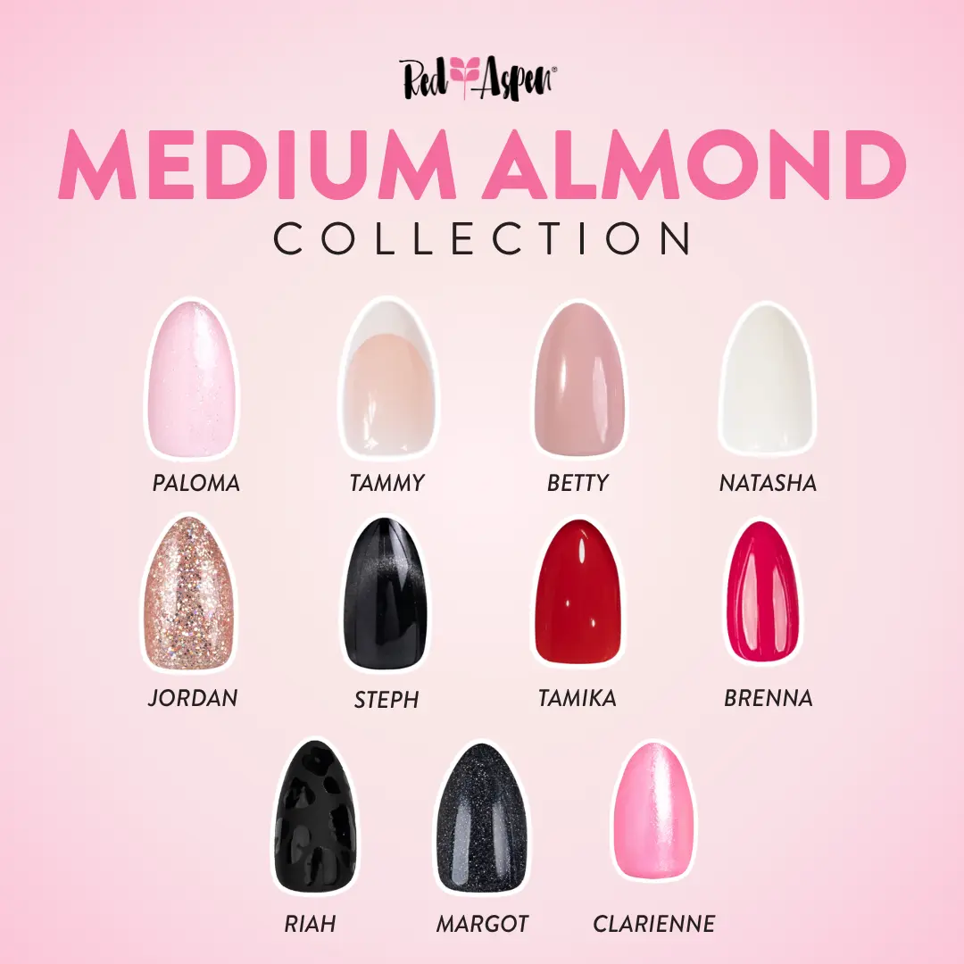 Red Aspen Medium Almond Press On Nails Salon-Quality Damage-Free 2-Week Wear Nail Dashes