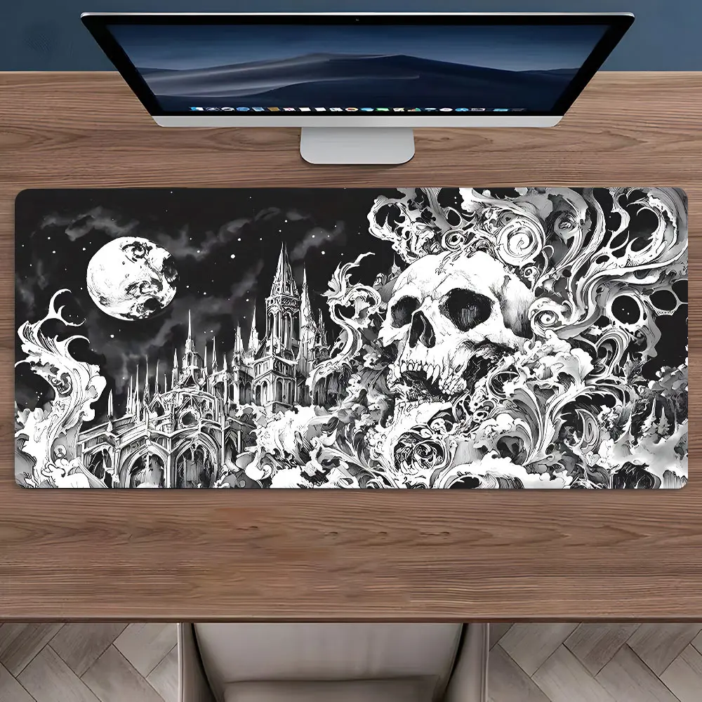 Gothic Skull Large Gaming Mouse Pad,Aesthetic Desktop Drotection Pad,Washable Rubber Pad Non-Slip Lock Edge Multi-Size Mouse Pad Suitable For Home Office,Good Gift for Family and Friends, Desktop Accessory, Desk Accessories, Computer Desk Accessories