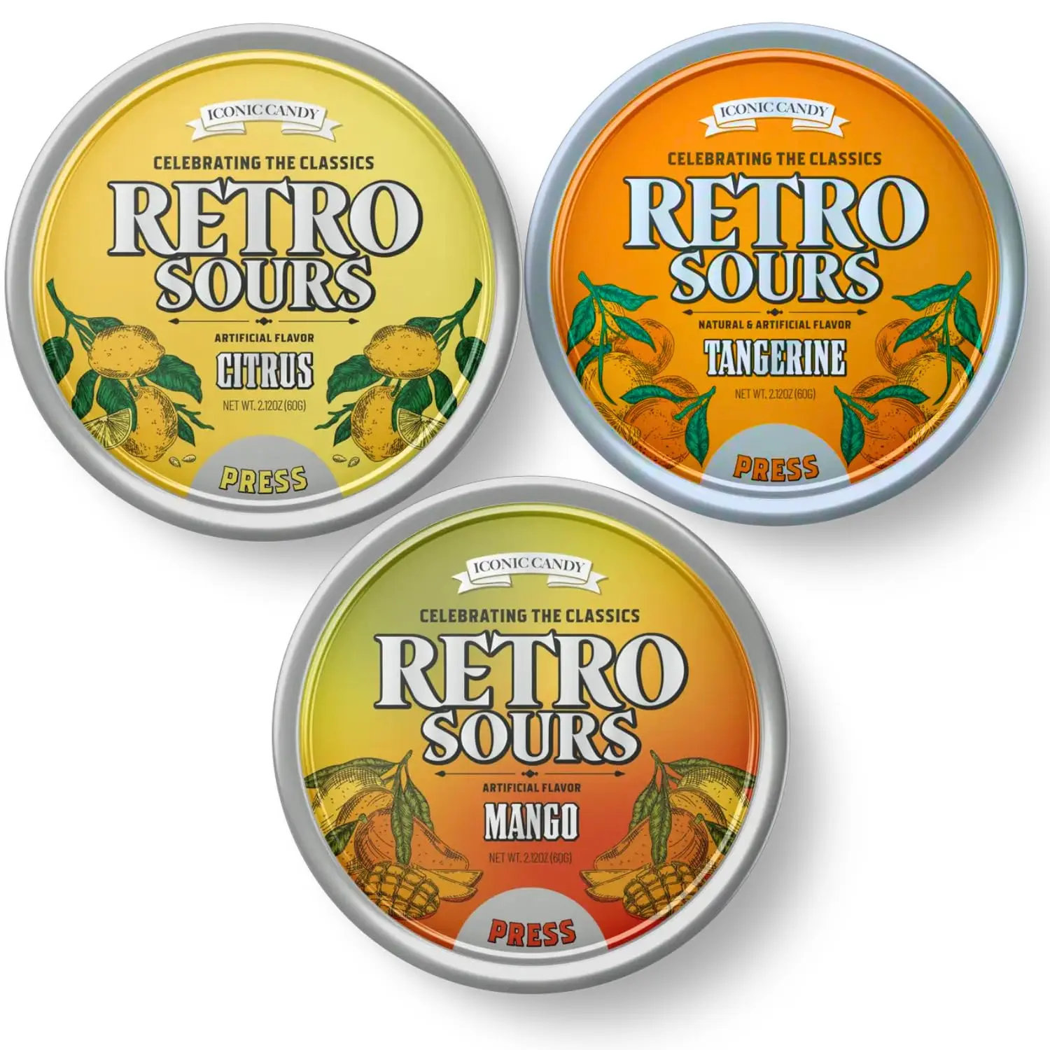 Retro Sours Tangerine + Mango + Citrus (3 Pack) - Hard Tangy Candy