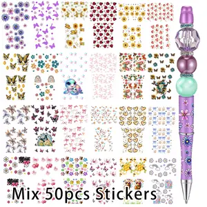 Cartoon 72pcs Sheets UV DTF Beadable Pen and Wraps Set Various Styles for DIY Creative Craft Gifts