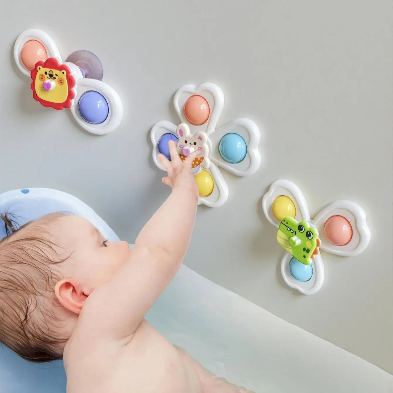 Teenager Suction Cup Spinning Bath Toy, 3pcs/set Cute Montessori Sensory Educational Toy for Infants, Perfect Gift for Newborns & Toddlers, Play