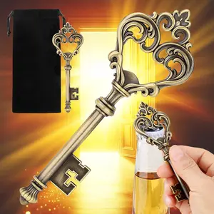 Vintage Key Shaped Metal Handle Beer Bottle Opener with Storage Bag, Retro Design, Durable Construction, Perfect Gift, Home Bar Accessories