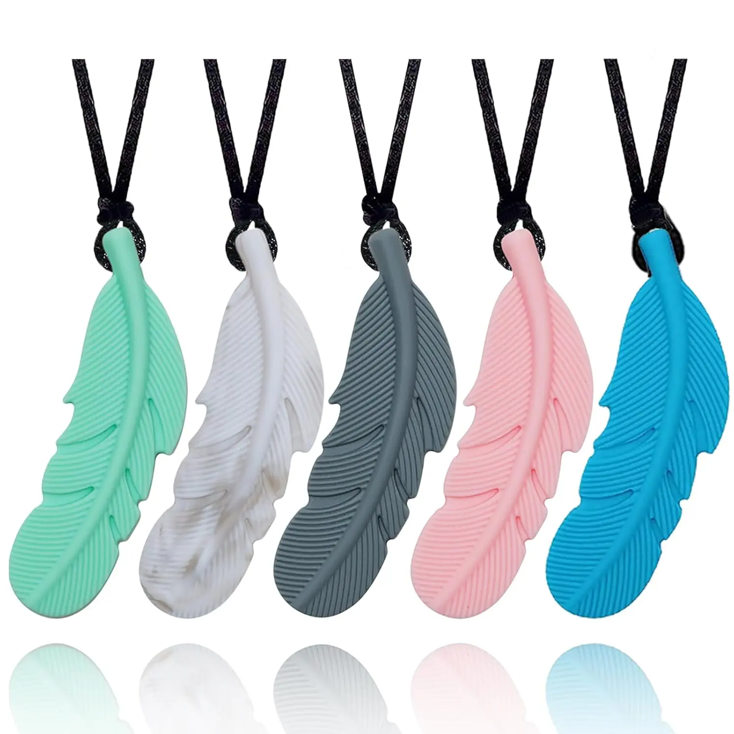Sensory Chew Necklace 5-Pack – Silicone Feather Pendants for Kids & Teens | Autism, ADHD & Oral Motor Support