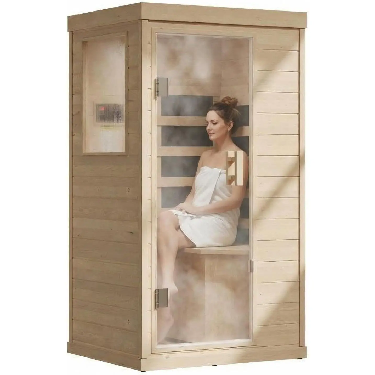 IDEALHOUSE Far Infrared Sauna for Home, 1-2 Person Indoor Sauna Room with Low EMF Heaters, Canadian Hemlock Wood, Warm White Light & Bluetooth Speakers, 1200W/110V Plug & Play, 32.7" x 27.6" x 60.2"