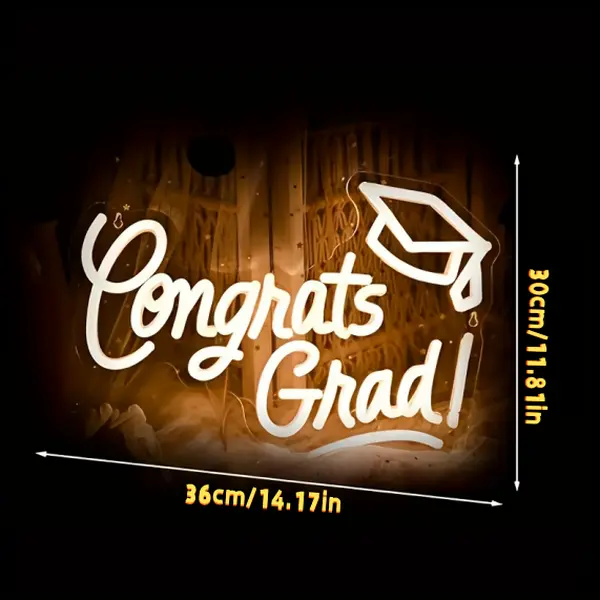 Congrats Grad Neon Sign with Graduation Cap Warm White Grad Light Up Sign for Wall Decor Dimmable Led Sign for Class of 2025 Party Dorm Backdrop Decorations Celebration