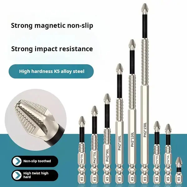 K5 Impact-Resistant and Non-Slip Bit,Impact Driver Bit Set,Titanium Alloy Impact Non-Slip Cross Head,High Magnetic Screwdriver Drill Bit