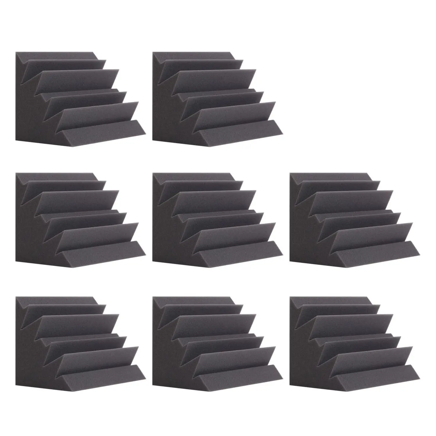 8 Pack High-Density Sound Absorbing Black Bass Traps Acoustic Foam Corner Panels (8''x8''x12''), B1 Class Fire-Retardant Low Frequency Treatment for Recording Studio, Home Bar, Indoor Use Musical Instrument Accessory