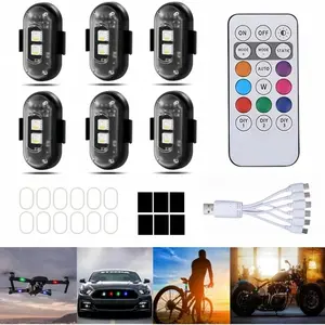 6PCS Wireless LED Strobe Warning Lights with Remote Control 8 Colors USB Charge IP65 Waterproof Anti-Collision for Car Interior Motorcycle Bike Drone Truck RC Aircraft