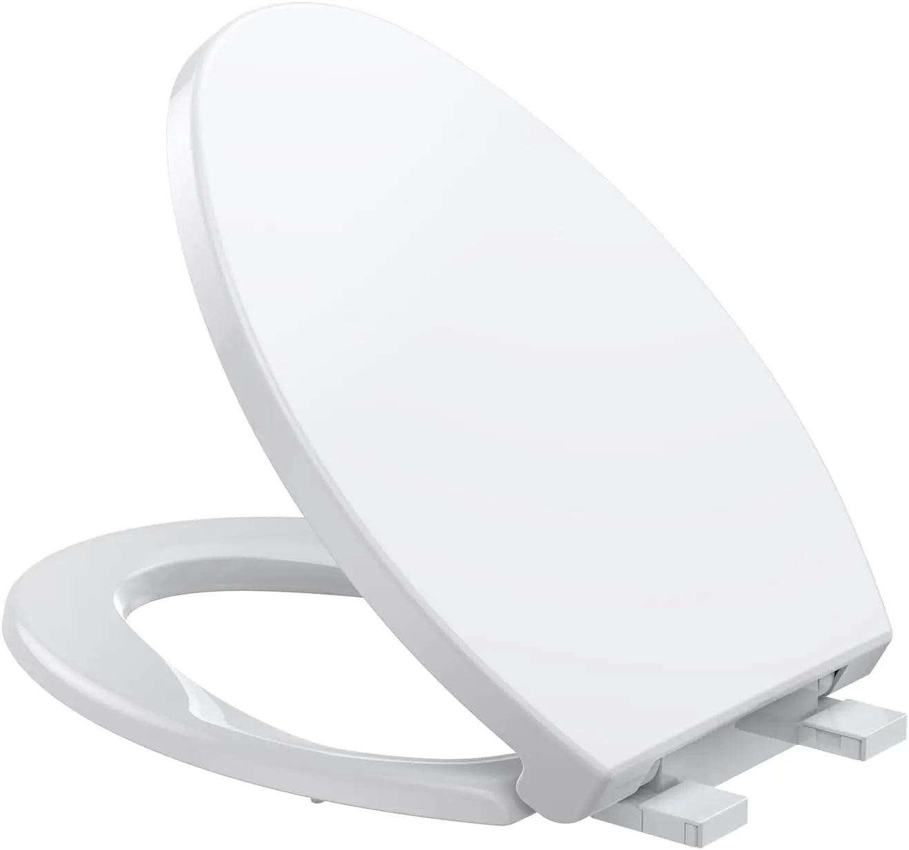 Toilet Seat with Quiet-Close, Quick-Attach Hardware with Grip-Tight Bumpers, Quick-Release Design,Slow-Close Toilet Seat, Full Flat White