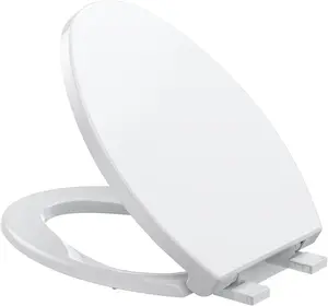 Toilet Seat with Quiet-Close, Quick-Attach Hardware with Grip-Tight Bumpers, Quick-Release Design,Slow-Close Toilet Seat, Full Flat White