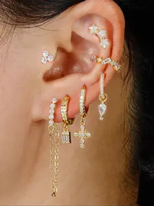 Elegant Copper Zirconia Shining Earrings Set, 7-Piece Fashionable Jewelry Collection, Trendy Jewelry, Perfect Gift for Parties & Daily Wear, Fashionable Jewelry Accessories