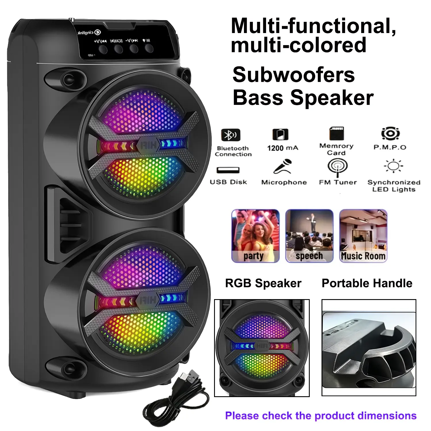 Professional-Grade Subwoofer Wireless Speaker with Lightweight And Portable Design, High-Dynamic Sound Field Performance, Studio Recording Equipment, RGB Ambience Light Effects, Essential for Easter/Mother'S Day Parties