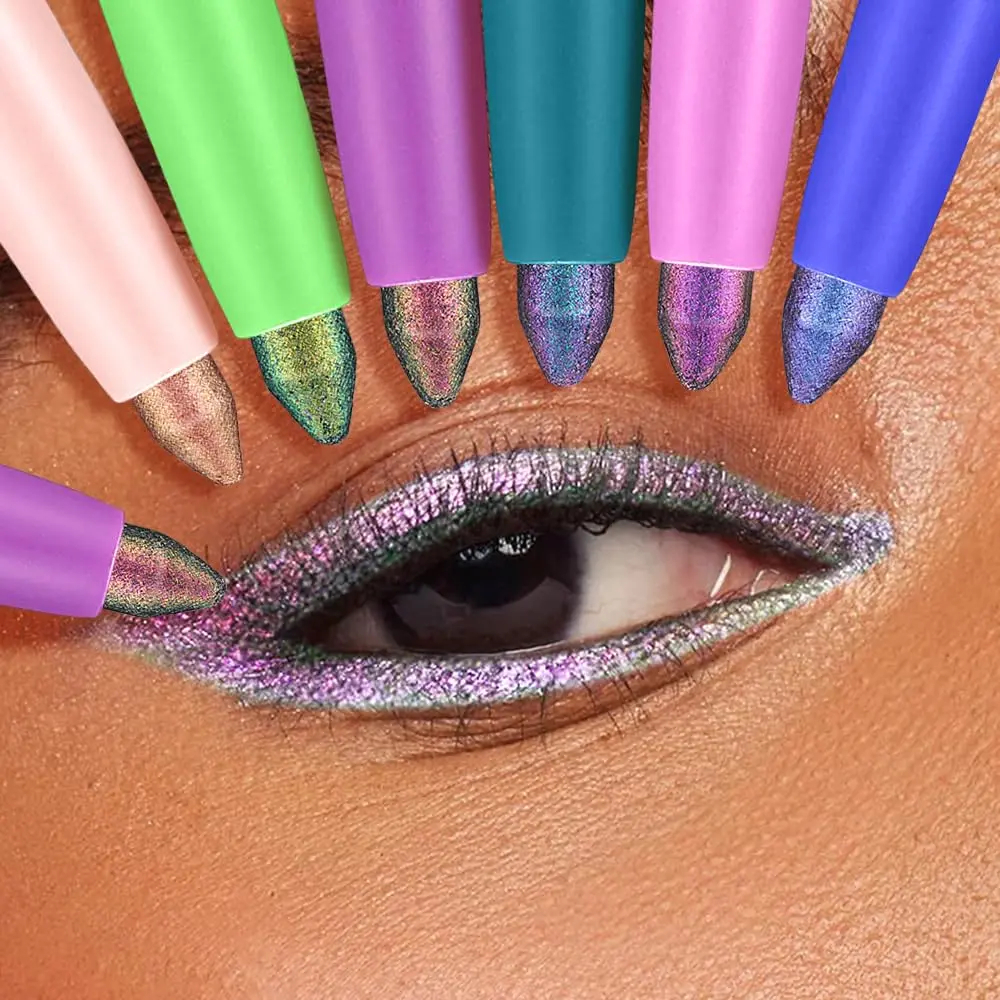 Women's 6-Pack Chameleon Eyeliner Pencil Set - Color-Shifting Multichrome Eyeshadow Stick, Metallic Glitter Holographic Gel Liner, Waterproof, Long-Lasting, Smudge-Proof Makeup Lipliner Smooth