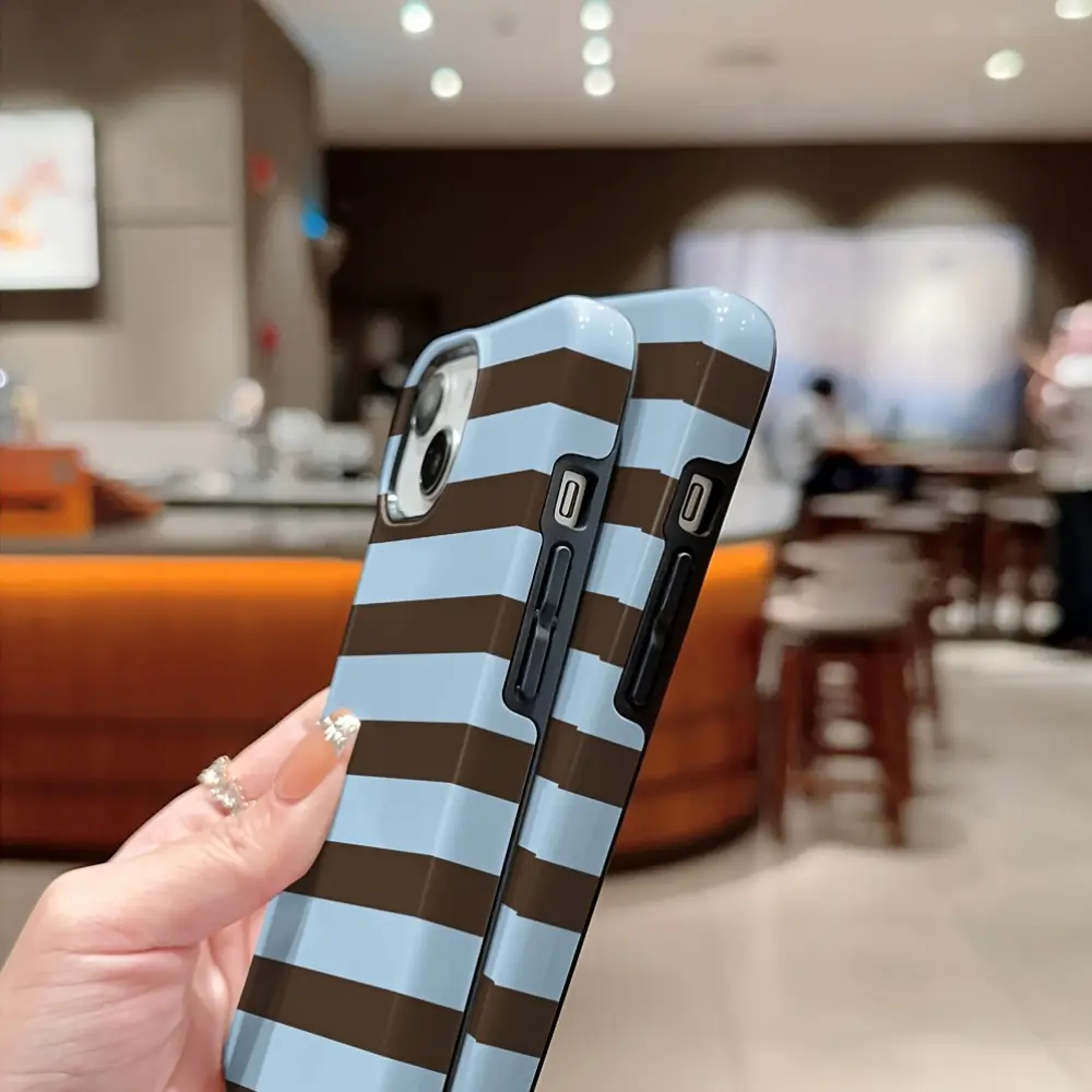 Blue-brown stripe pattern classic for iPhone17/16/15/14/13/12/11/ProMax/XsMax/X/XR anti-drop film shell smooth surface 2-in-1 work new model