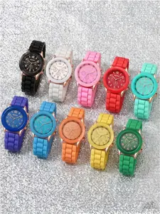 10 piece Geneva Silicone Watch Korean Edition Fashionable and Beautiful Colored Jelly Student Sports Quartz Watch Set, Analog Watches, Casual Analog Watch, Fashionable Wristwatch Set, Quartz Wristwatches