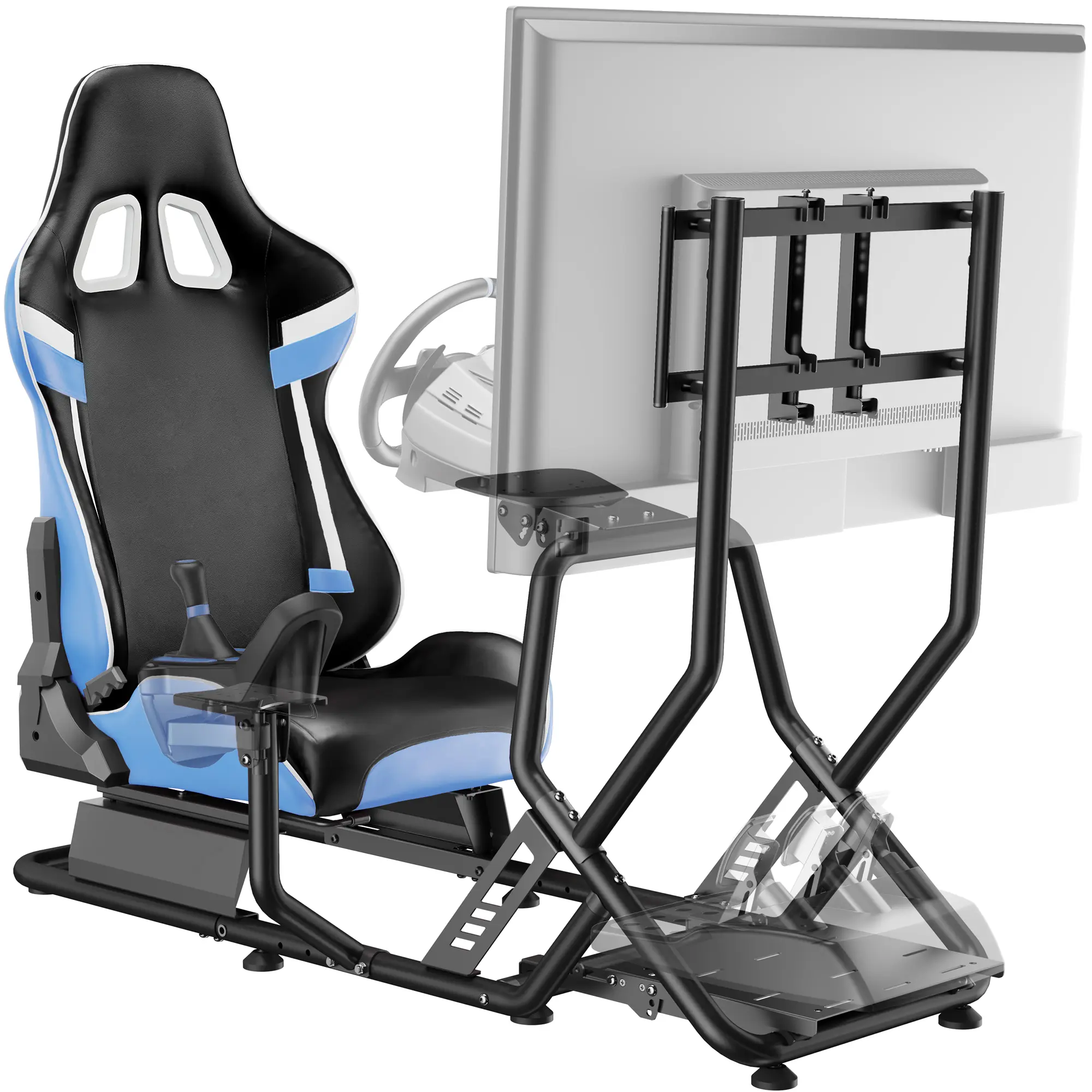 ARES WING Stable Racing Gaming Chair - Ergonomic PU Leather Modern Gaming Furniture (77 lbs), Sim Racing Cockpit with Monitor Mount, Wheel Stand & Seat, Compatible with Fanatec, Thrustmaster, Logitech, Moza for PS5, PS4, Xbox