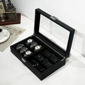 Luxury Watch Box,Carbon Fiber Watch Glasses Display Storage Case,Wear Resistant & Corrosion Resistant,Small Space Watch Collection Organizer,Gifts for Men,Dad