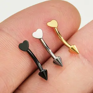 Oufer 16G Titanium Flat Heart & Spike Eyebrow Rook Ring Vertical Labret Snake Bite in Gold Black Silver