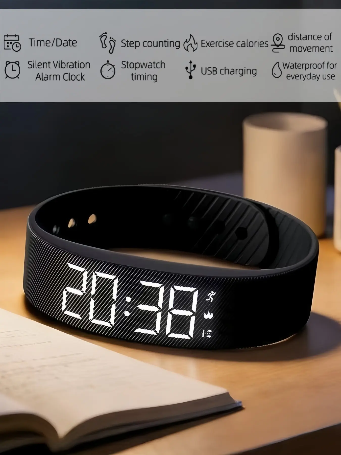 Unisex Minimalist Glow-in-the-Dark Digital Sports Watch: Step Counter, Calorie and Distance Tracking, Silent Vibration Alarm, USB Charging, Long Battery Life, Versatile and Comfortable—An Essential Watch for Everyday Wear, Travel, and Sports