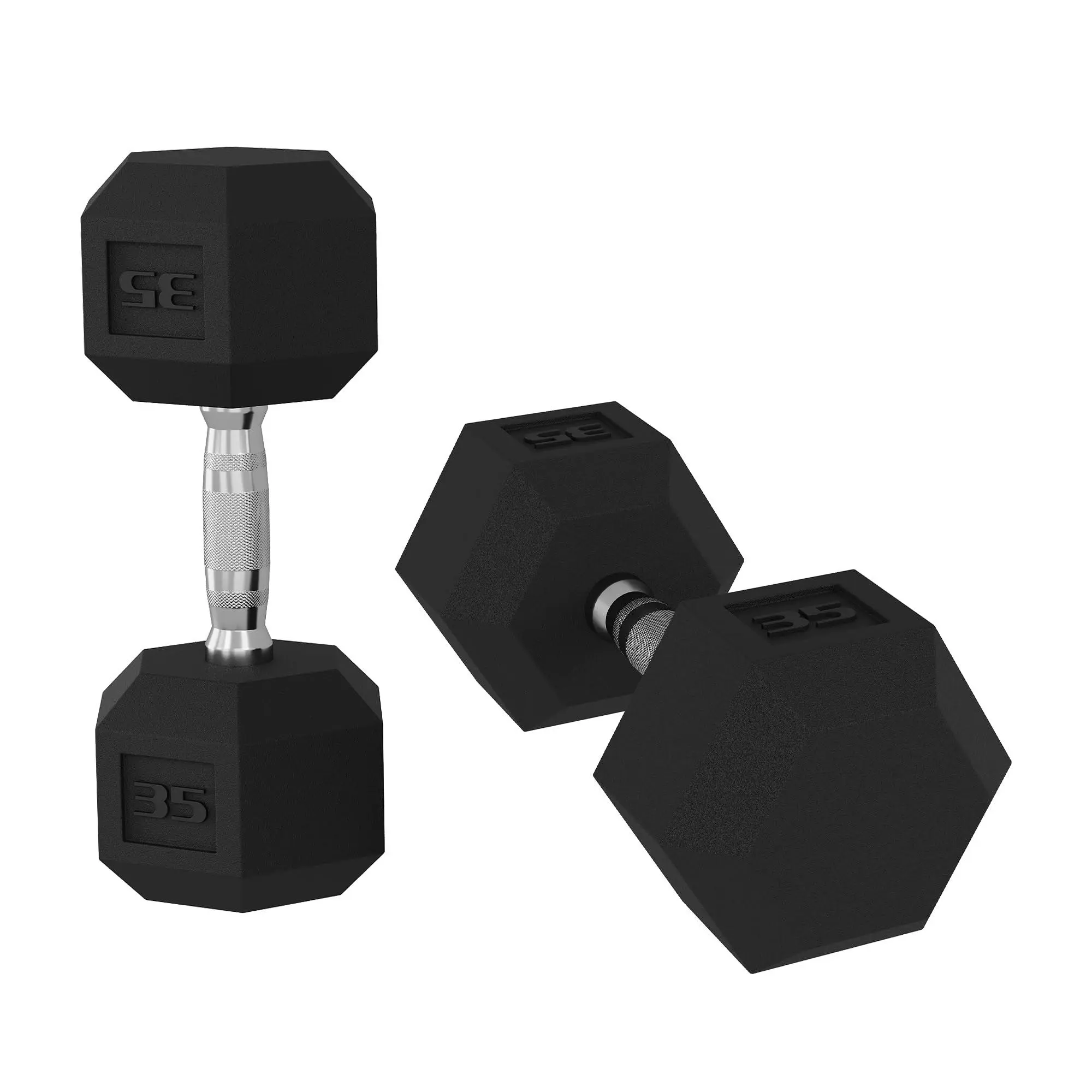 35 LB Hex Dumbbells Set of 2, Rubber Encased Cast Iron Dumbbells with Textured Carbon Steel Handle, Anti-Roll Hexagon Weight Pair for Home Gym Strength Training, Fitness Workouts for Men & Women