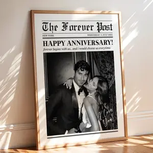 Custom photo Happy Anniversary unframed Poster, Personalized Anniversary Newspaper Style Print Art, Living Room Wall Art Home Decor, Couples Gift, Romantic Gifts