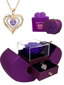 2024 New Style Heart Shaped Pendant Necklace with Rose Gift Box, Rhinestone Decor Necklace, Fashion Jewelry Accessories for Women As Anniversary Gift
