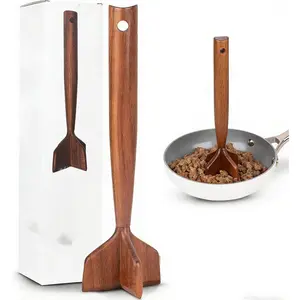 Teak Wooden Meat Chopper, Ground Beef Chopper Tool, Hamburger Smasher, Potato Masher & Chicken Shredder, Durable Wood Meat Pounder Kitchen Utensil, Cooking Gadget 10.5 Inches