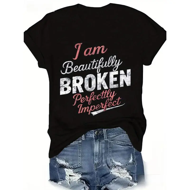 [100% Cotton] Unisex T-Shirt - Casual Sporty Style, Short Sleeve, Round Neck, Black with Pink White Text, Comfortable Clothes for Men and Women