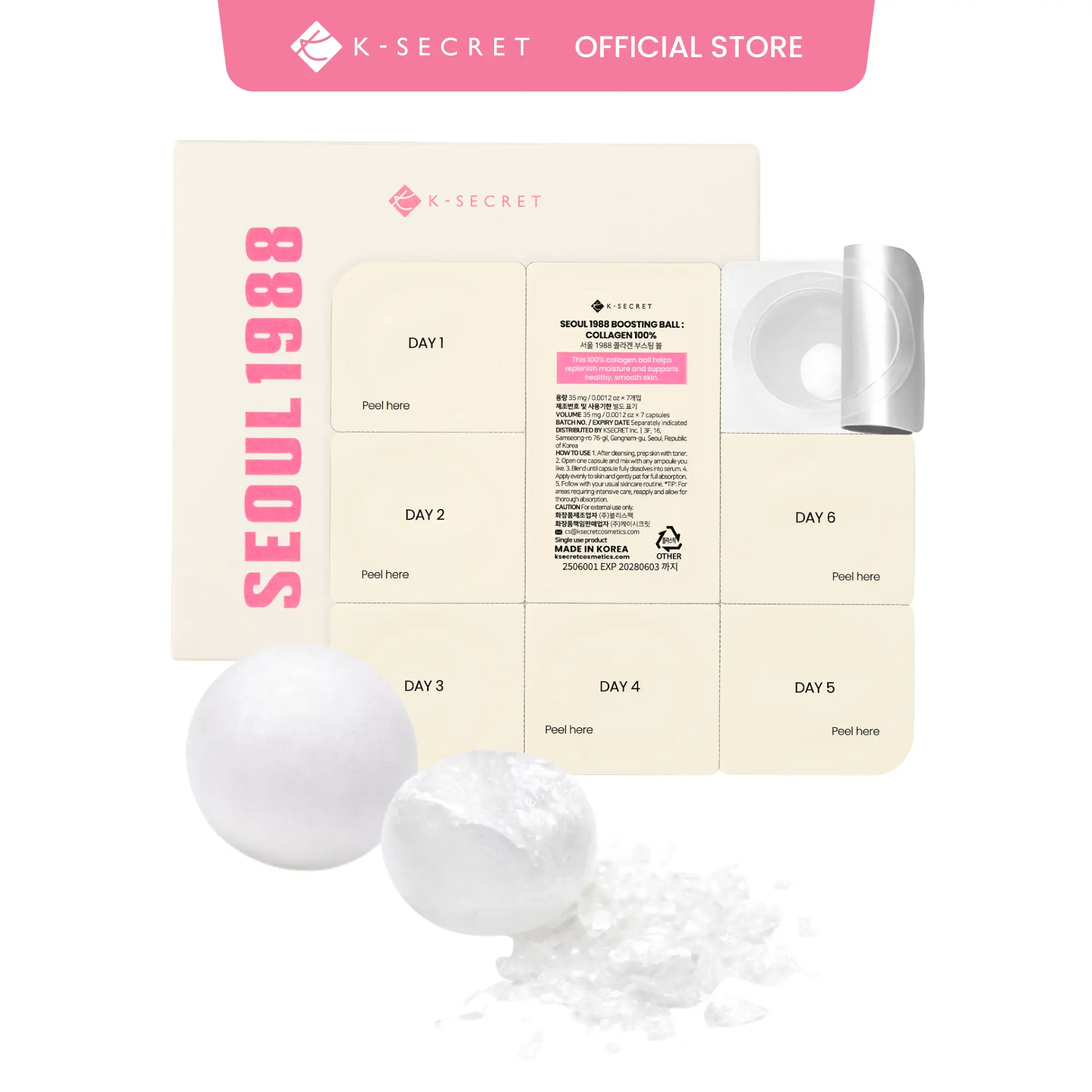 [KSECRET Official] SEOUL 1988 Collagen Boosting Ball – Freeze-Dried 100% Hydrolyzed Collagen | Nourishing Care for Dry Skin & Fine Lines | Korean Skincare