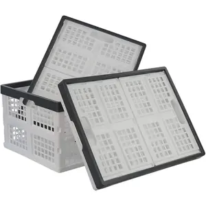 3-Pack 30 L Plastic Stackable Collapsible Storage Crates, Folding Storage Baskets