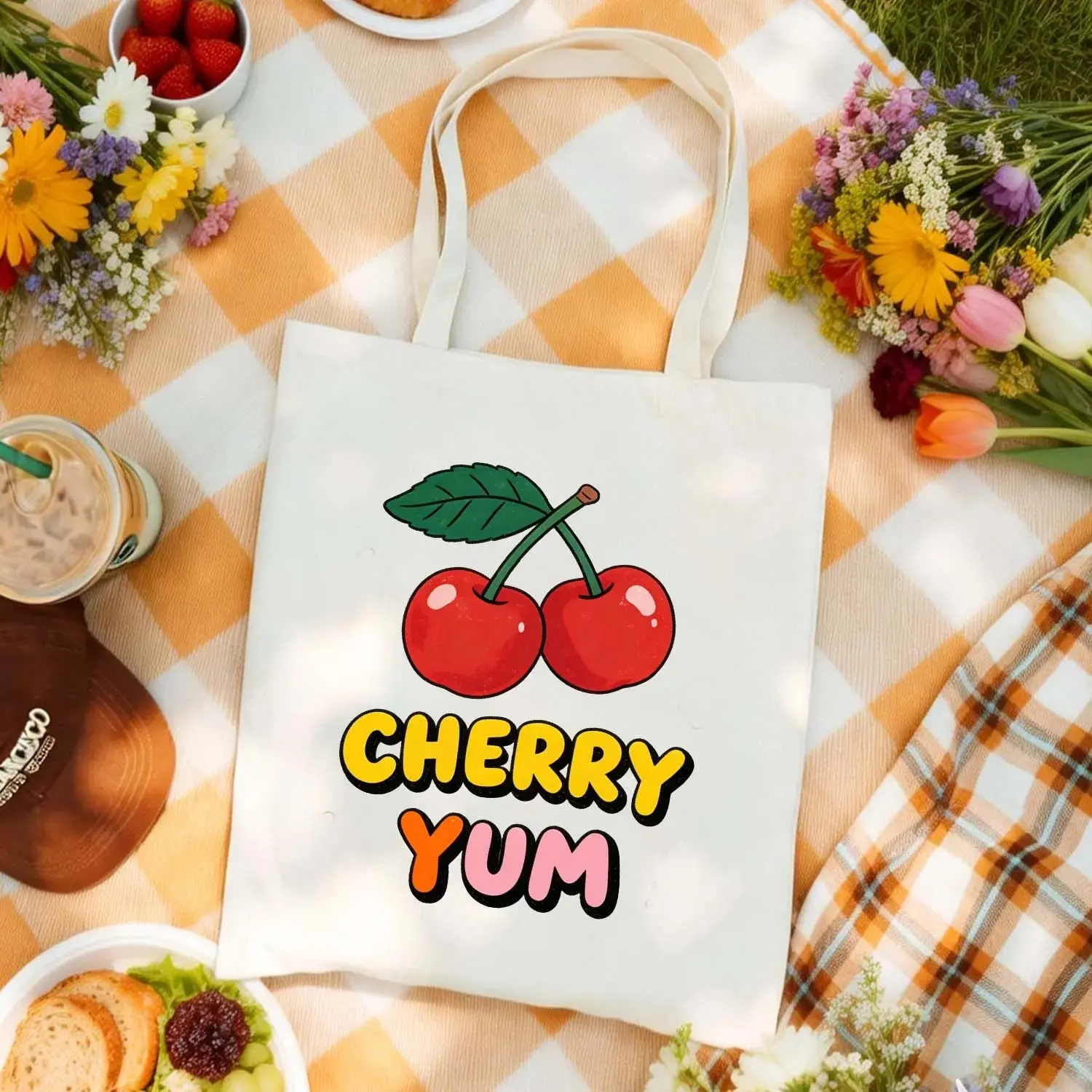 Canvas Bag Canvas Fabric Cherry Yum Graphic Made In USA PrintToucan