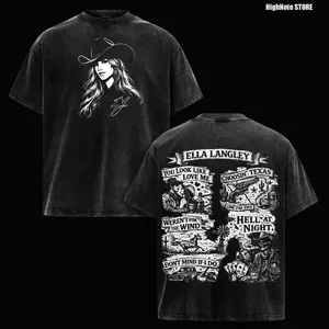 Ella Langley Shirt – Country Music Vintage Washed Oversized Graphic T Shirt, Western Cowboy Aesthetic Tee, Texas Rodeo Style Streetwear, Heavyweight Cotton Soft Unisex Tee, Casual Men Women Wear, Gift for Country Music Fans X2M