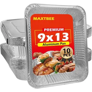 9x13 Aluminum Foil Pans with Lid 10 Pack Disposable Half Size Heavy Duty Deep Food Containers For Cooking Meal Prep Baking Roasting Chafing Heating or Steam Table