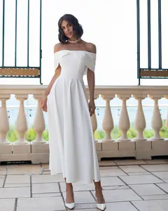 Céline White Off-Shoulder Draped-Bow Midi Dress