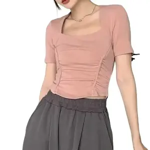 Blush Pink Ruched Crop Top - Chic & Flattering Everyday Essential, Soft Stretchy Fabric, Minimalist Style, Fitted Design, Lightweight - Blouse, Feminine, Womenswear, Shirts, Elegance, Love t shirt