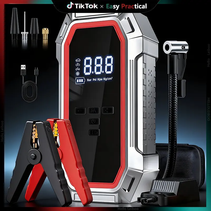 【DealsForYouDays】Portable Car Jump Starter 5000A UltraSafe with 160PSI Tire Inflator, Emergency Starter, Diesel Engines, LED Light, Upgraded Cooling Fan & Motherboard (FCC、CE) - Car Emergency Kits!
